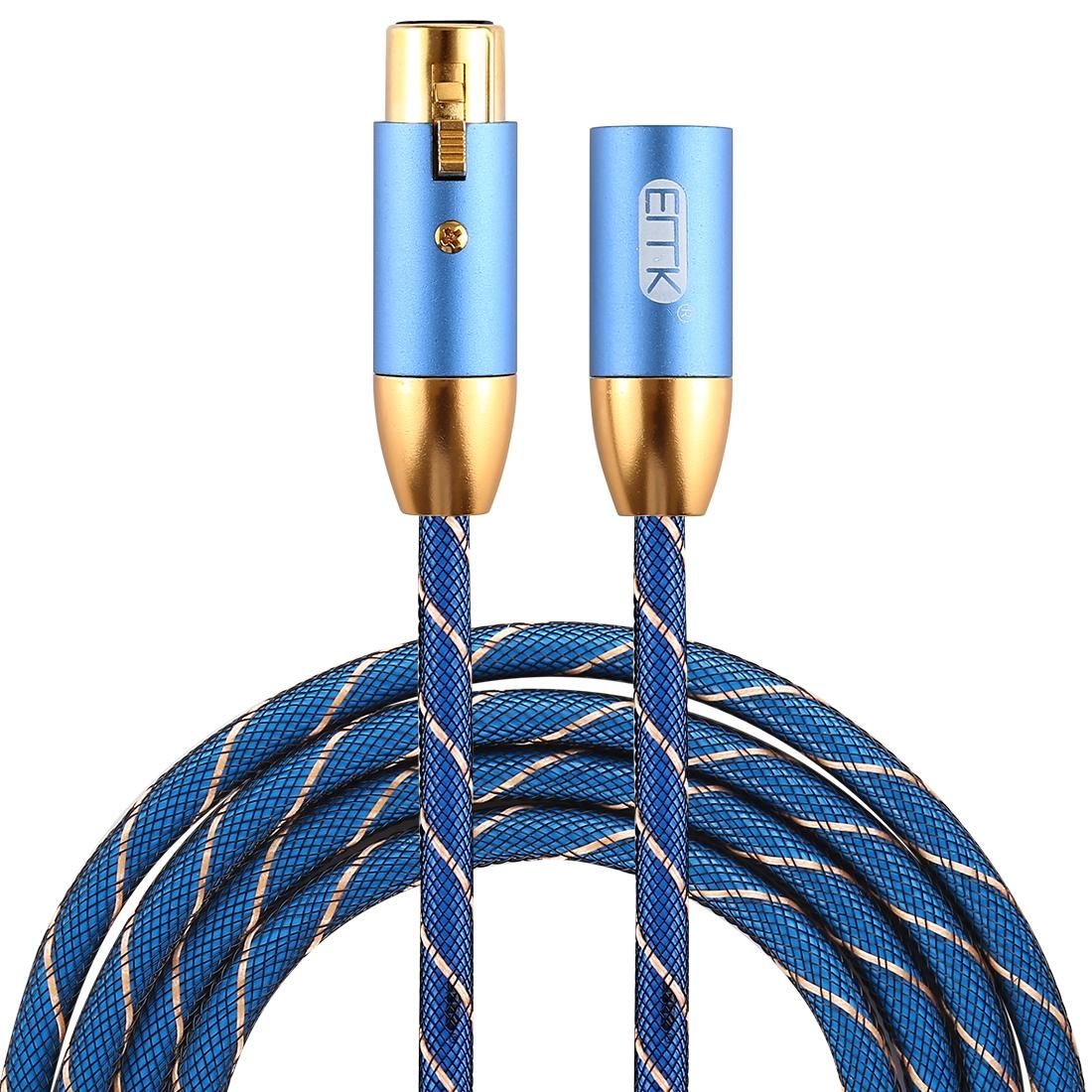 EMK XLR Male to Female Gold-plated Plug Grid Nylon Braided Cannon Audio Cable for XLR Jack Devices, Length: 2m (Blue)