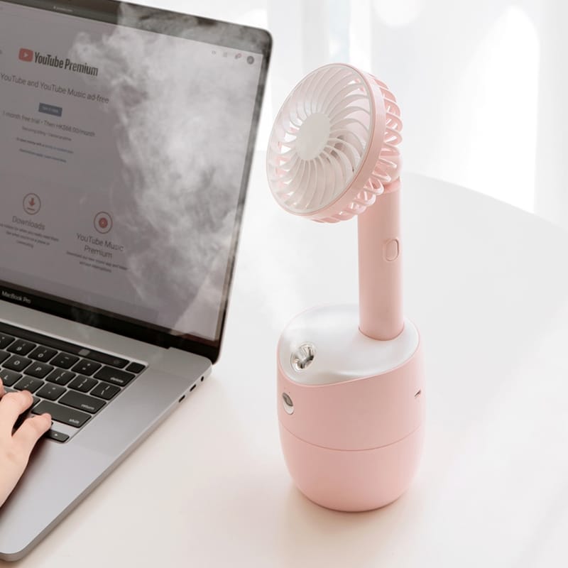 LLD-21 3.2-5.2W Splittable Shakeable 3-speed Control Cool Handheld Fan with Humidifier + Charging + Storage Integrated Base, Water Tank Capacity: 300ml (Pink)