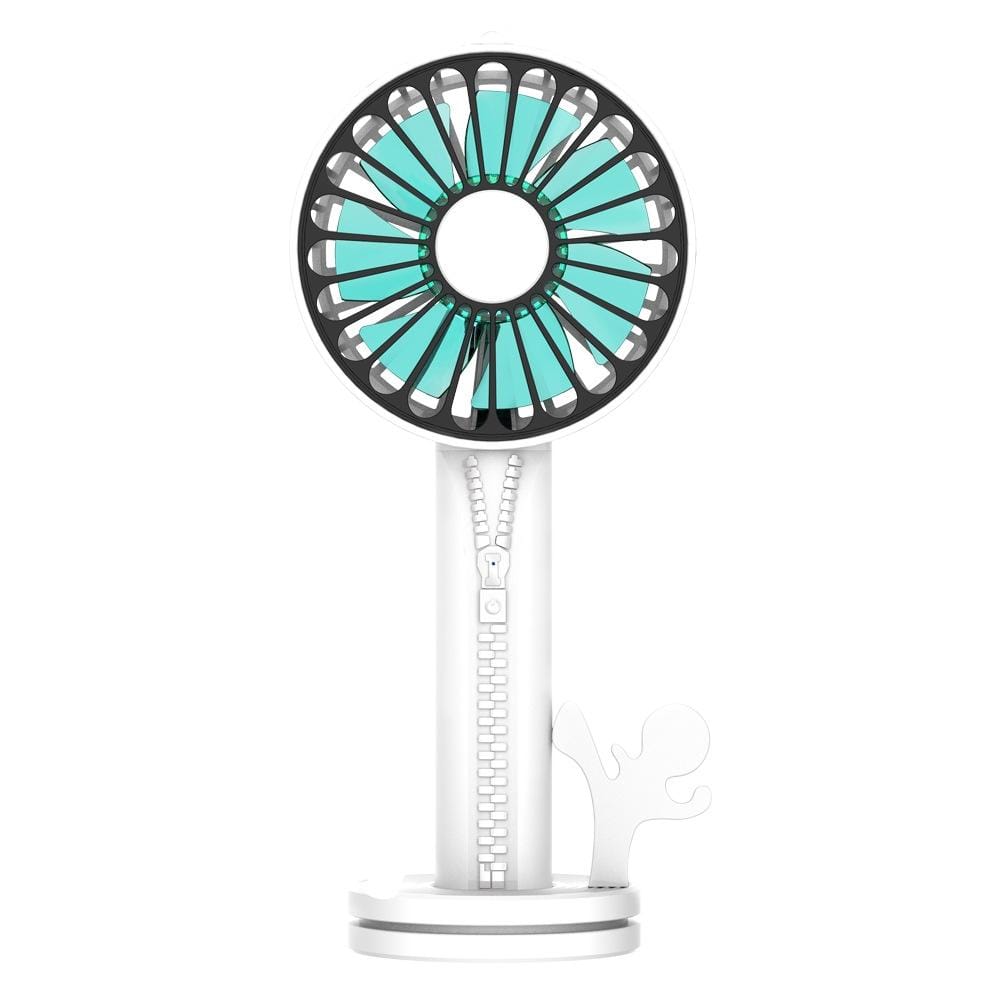 Zipper Fan USB Mini Handheld Fan Portable with Stand Base (Lvory White)