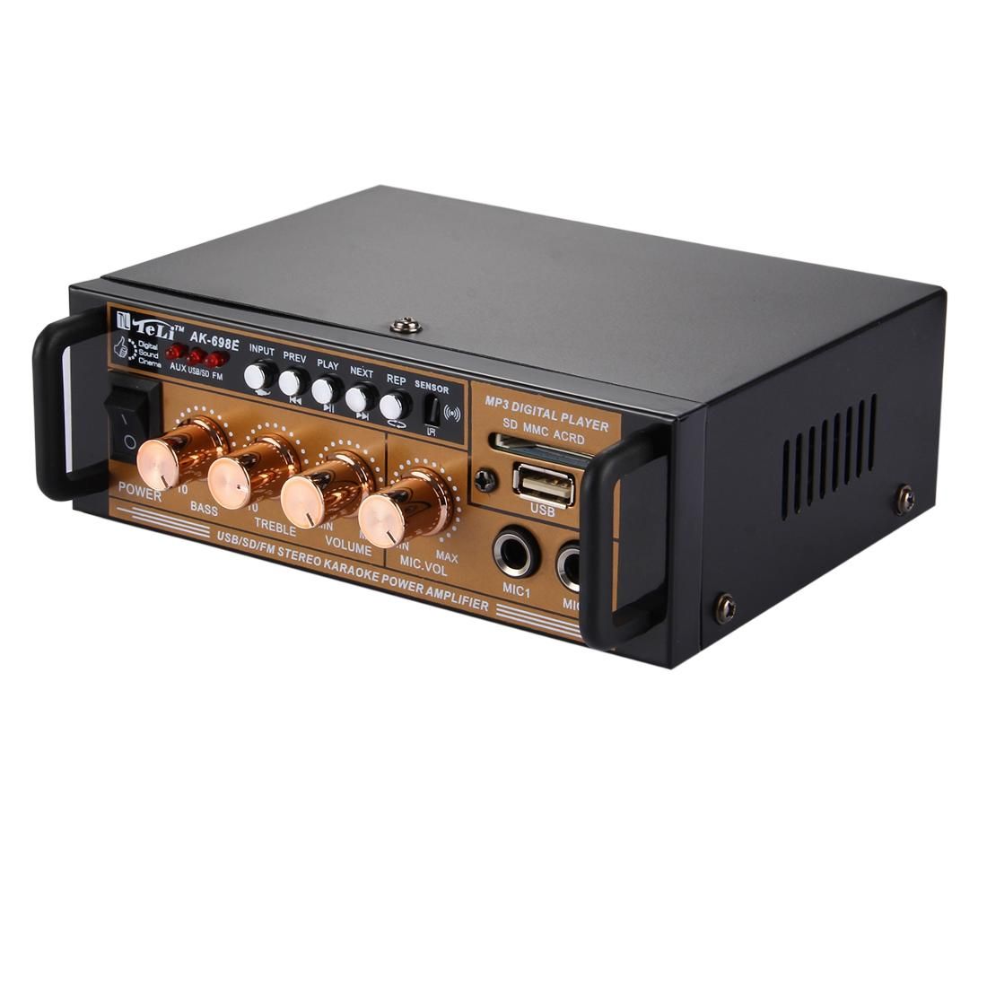 AK-698E HiFi Stereo Audio Power Amplifier 20W + 20W Digital Player with Remote Control, Support FM / SD / MP3 Player / USB, AC 220V / DC 12V (Black)