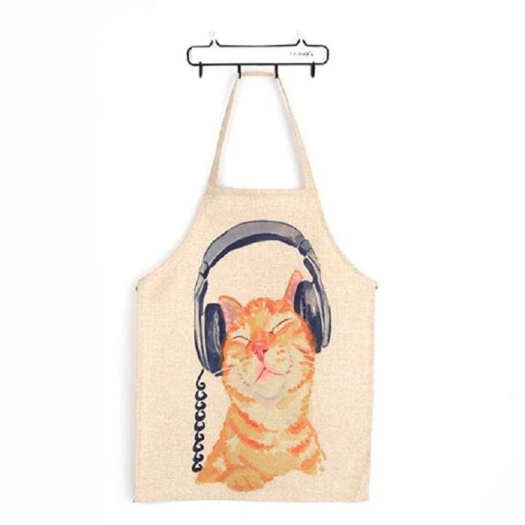 Cartoon Animal Antifouling Cotton Linen Kitchen Parent-child Cartoon Sleeveless Apron, Size:50x68 cm , Style:Music Cat