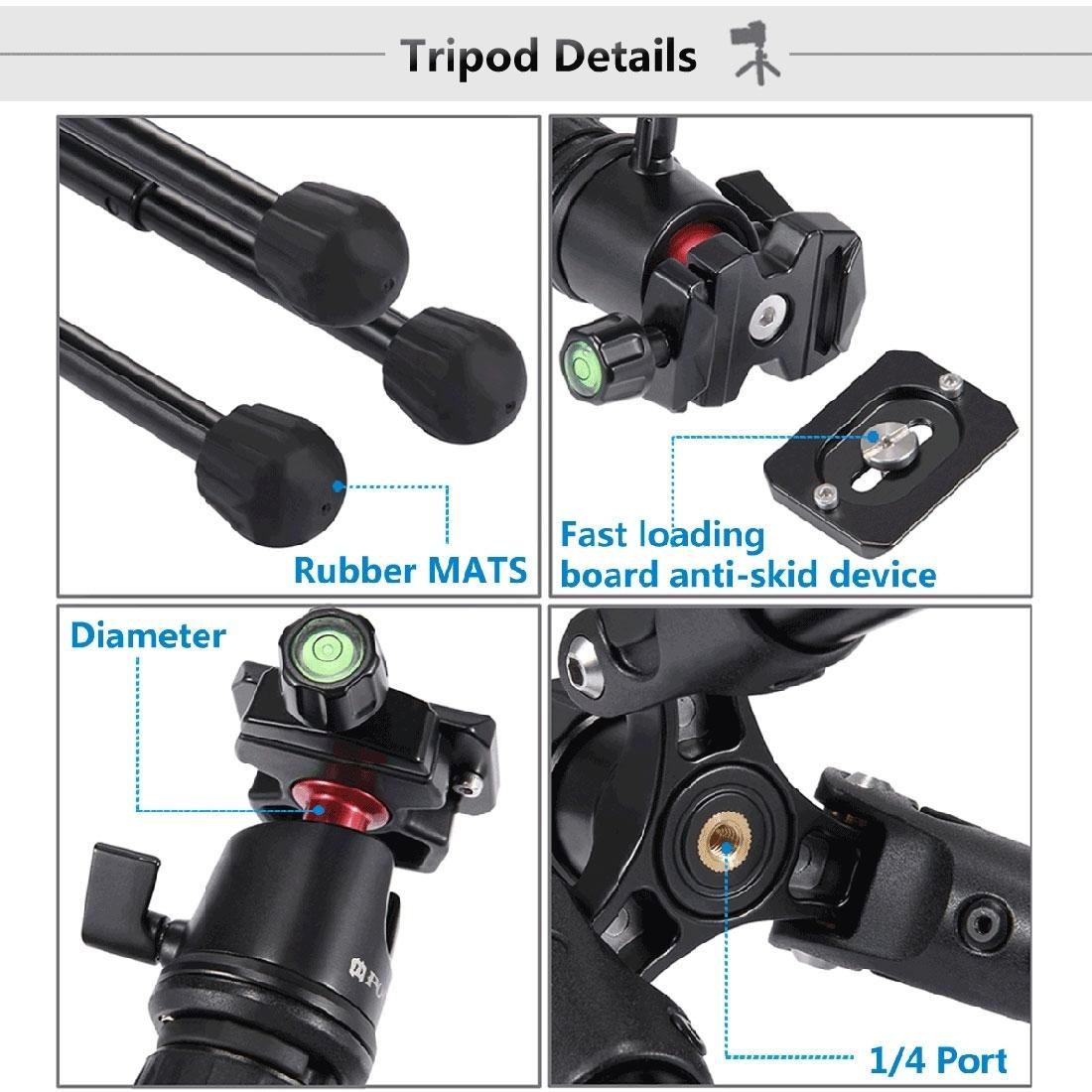 PULUZ Pocket Mini Microspur Photos Magnesium Alloy Tripod Mount with 360 Degree Ball Head for DSLR & Digital Camera, Adjustable Height: 24.5-57cm, Load Max: 3kg
