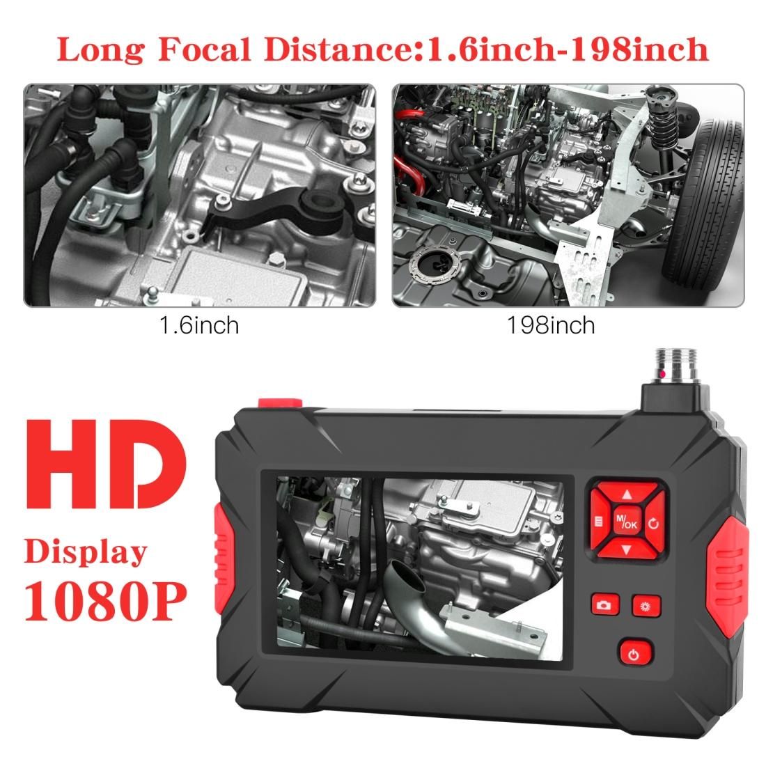P30 8mm 1080P IP68 Waterproof 4.3 inch Screen Dual Camera Digital Endoscope, Length:2m Hard Cable (Black)