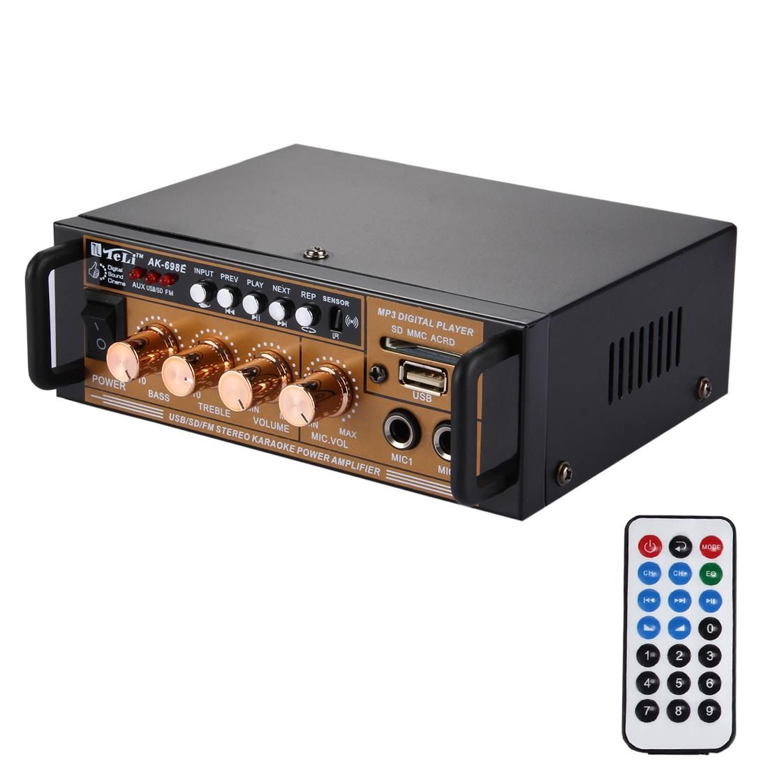 AK-698E HiFi Stereo Audio Power Amplifier 20W + 20W Digital Player with Remote Control, Support FM / SD / MP3 Player / USB, AC 220V / DC 12V (Black)