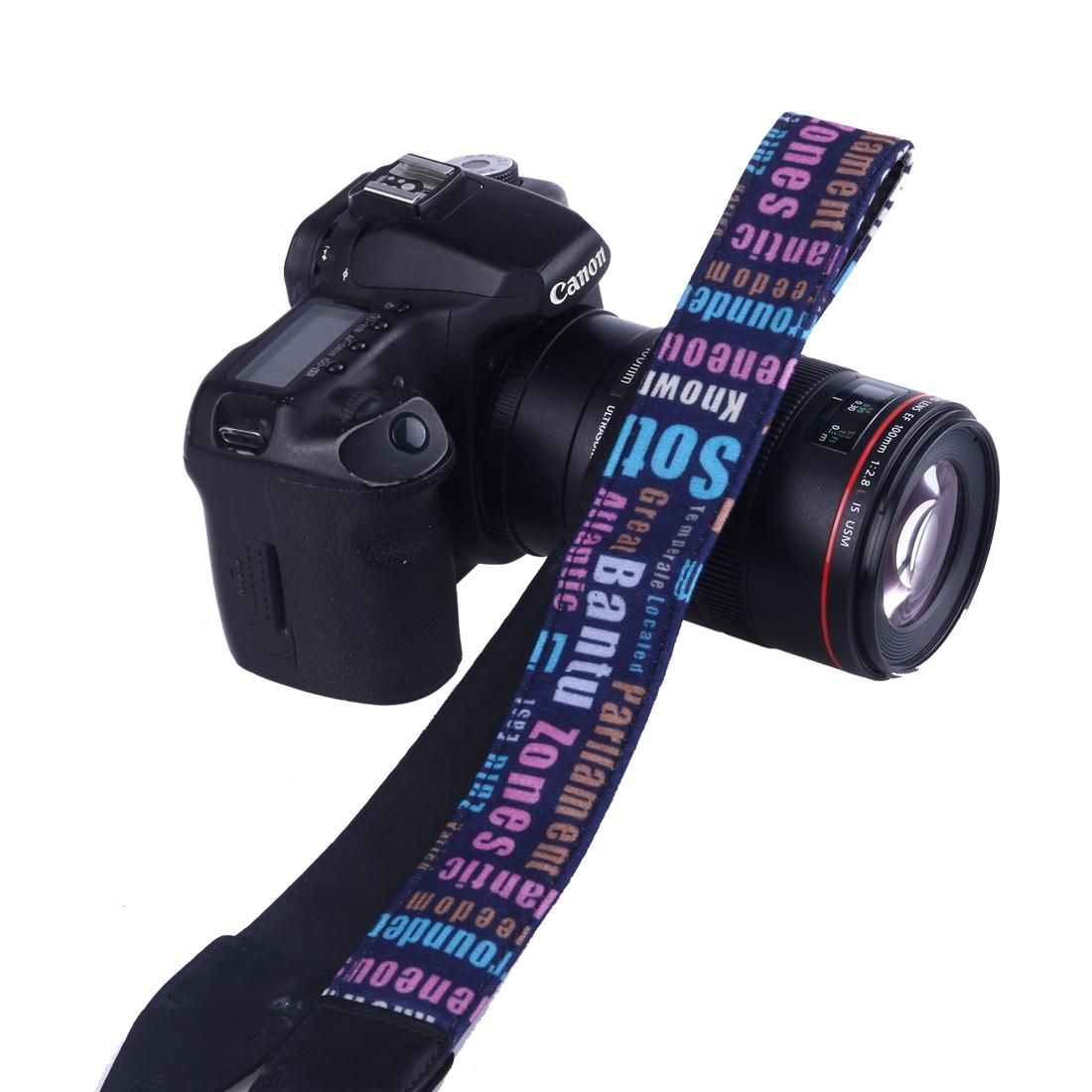 LYNCA LH-03 British Style Series Blue Background English Words Universal Genuine Leather Shoulder Neck Strap Camera Strap for Nikon / Canon / Sony / Panasonic / SLR DSLR ILDC (Style4)