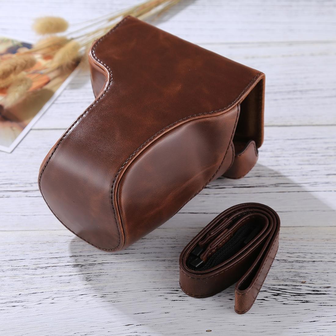 Full Body Camera PU Leather Case Bag with Strap for Canon EOS M6 (Coffee)