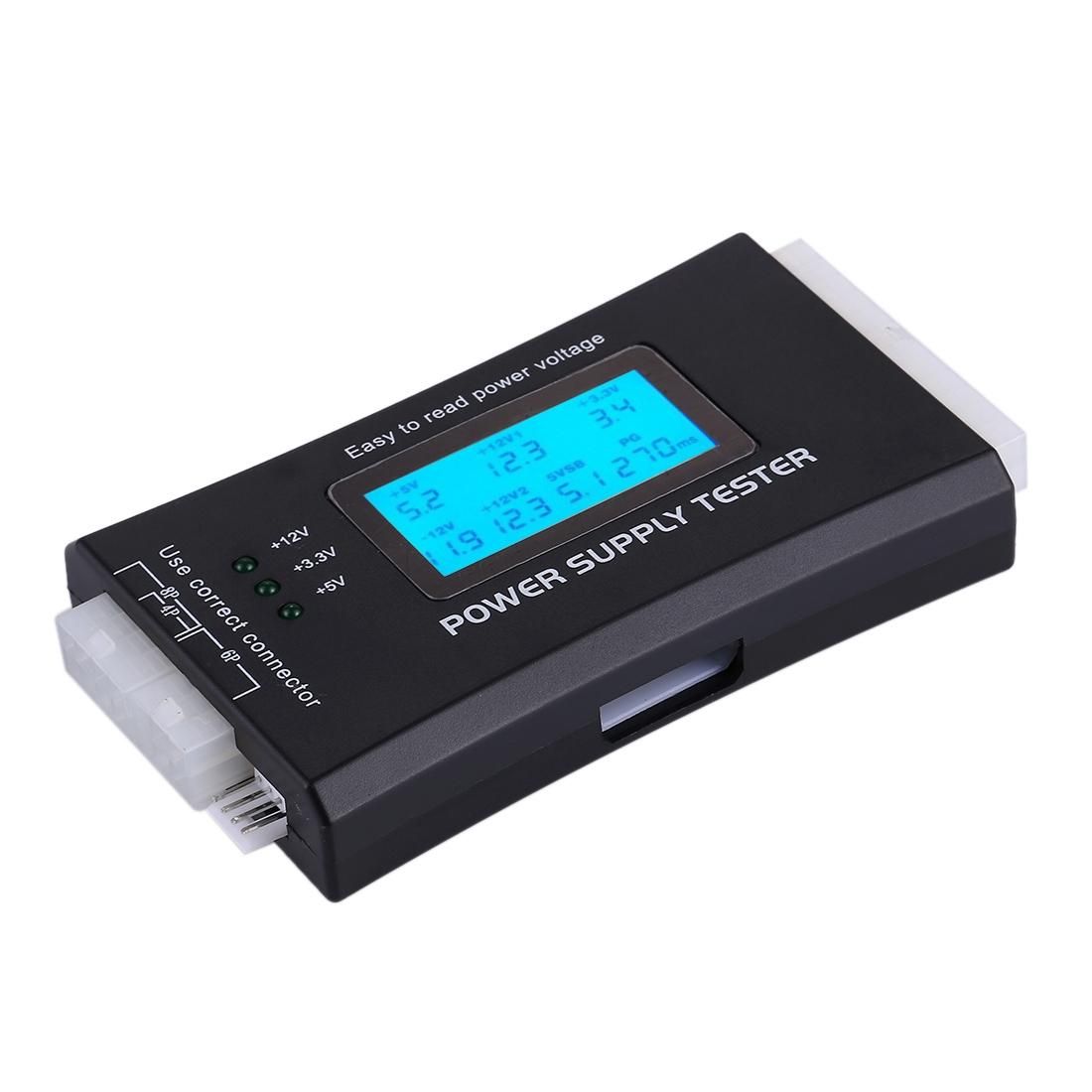 Digital LCD Display PC Computer 20/24 Pin Power Supply Tester Checker Power Measuring Diagnostic Tester Tool (Black)