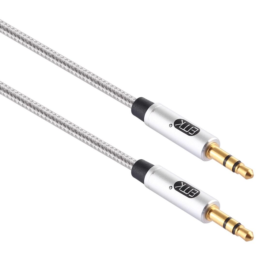 EMK 3.5mm Male to Male Gold-plated Plug Cotton Braided Audio Cable for Speaker / Notebooks / Headphone, Length: 1m (Grey)