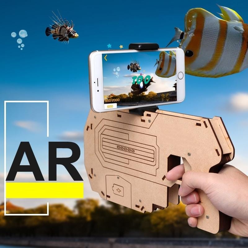 Bluetooth 4.0 Phone Stand Holder Design Wooden Large AR Gun Toys VR Games 3D AR Gamepad for iOS & Android Smartphones