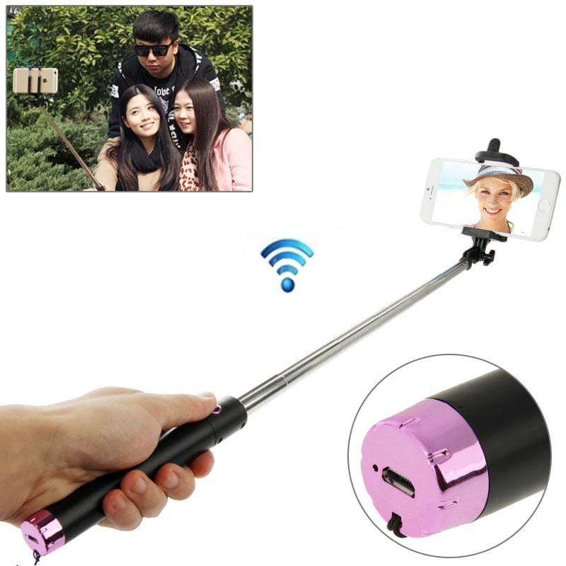 Adjustable Bluetooth Wireless Self-timer Handheld Monopod, For iPhone, Galaxy, Huawei, Xiaomi, LG, HTC and Other Smart Phones, Extended Length: 80cm, Folding Length: 17cm (Magenta)