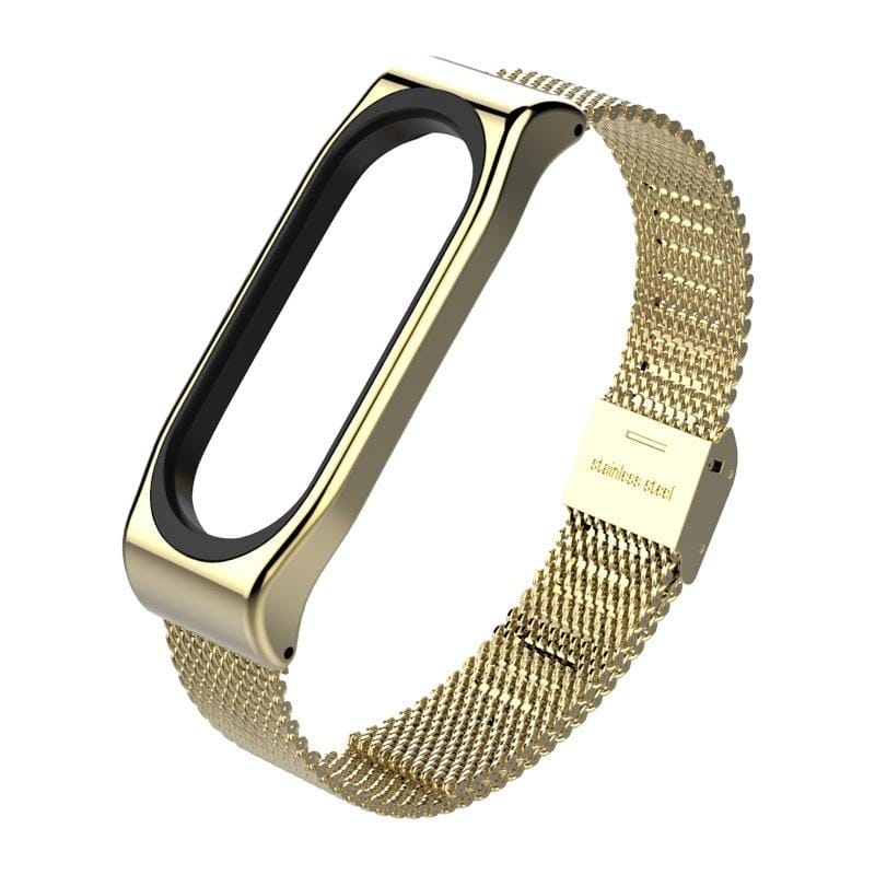 Mijobs Metal Strap for Xiaomi Mi Band 3 & 4 & 5 Screwless Buckle Style Stainless Steel Bracelet Wristbands Replace Accessories, Host not Included (Gold)