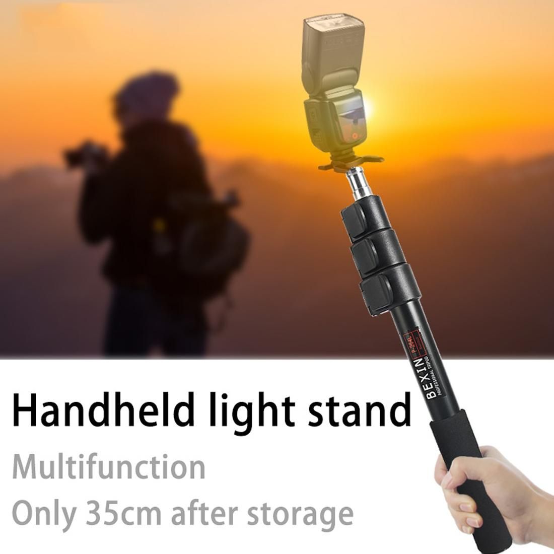 BEXIN P-264L Portable Outdoor Photography Camera Aluminum Alloy Hand-held Lamp Stand Monopod (Black)