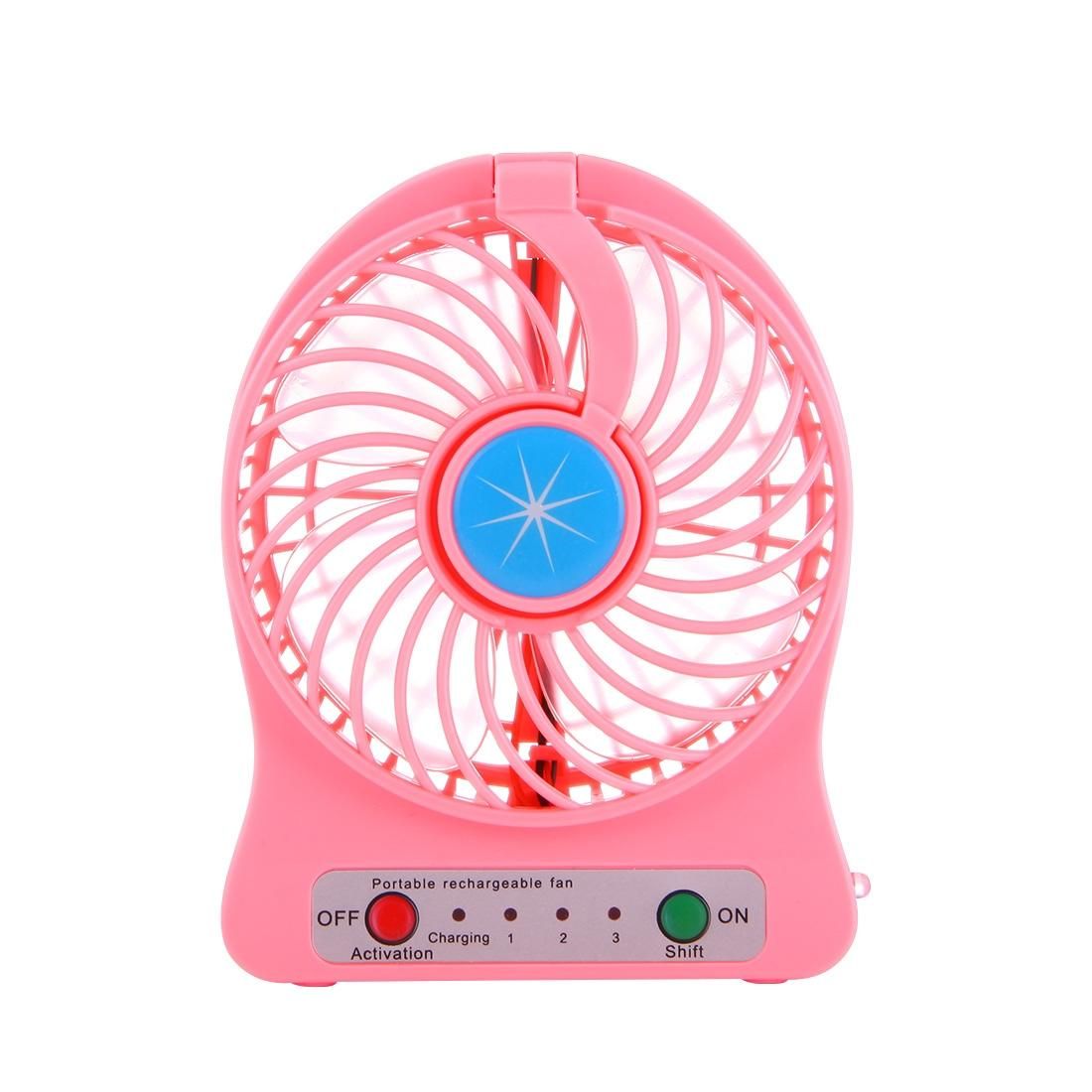 Multi-function Portable Rechargeable Low Noise Mini USB Fan with LED Light & 3 Level Adjustable Wind Speed (Pink)
