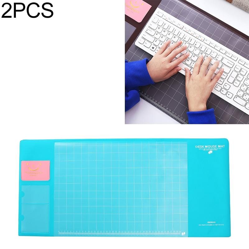 2 PCS Creative PVC Waterproof Multifunctional Desk Organizer Case Computer Keyboard Mouse Mat Set School Office Stationery Supplies (Malachite green)