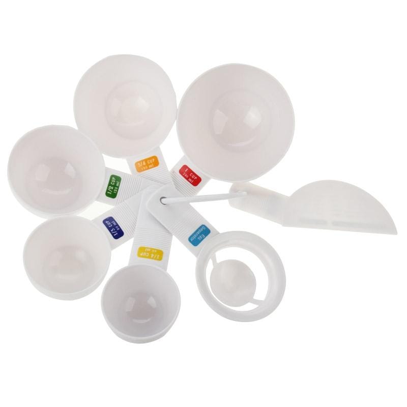 7pcs Kitchen Tool Plastic Measuring Cup, Including Scraper, Egg Separator, 1/4 Cup , 1/3 Cup , 1/2 Cup , 3/4 Cup , 1 Cup (White)