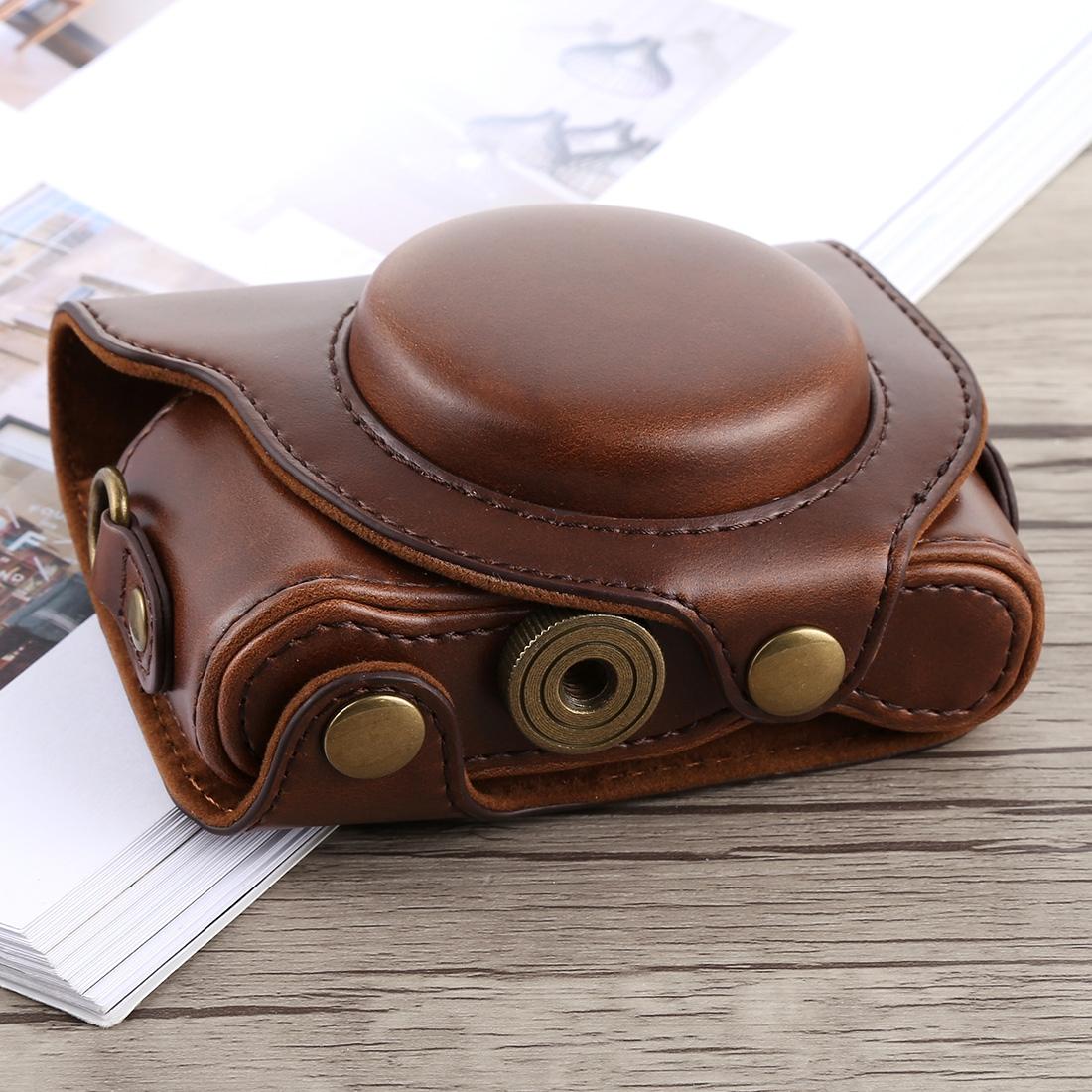 Full Body Camera PU Leather Case Bag with Strap for Sony DSC-HX90 (Coffee)