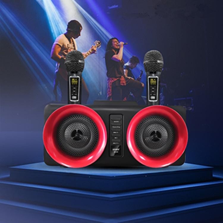 SDRD SD-307 2 in 1 Family KTV Portable Wireless Live Dual Microphone + Bluetooth Speaker (Black)