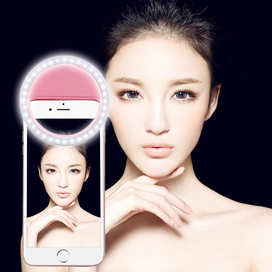 Charging Selfie Beauty Light, For iPhone, Galaxy, Huawei, Xiaomi, LG, HTC and Other Smart Phones with Adjustable Clip & USB Cable (Pink)