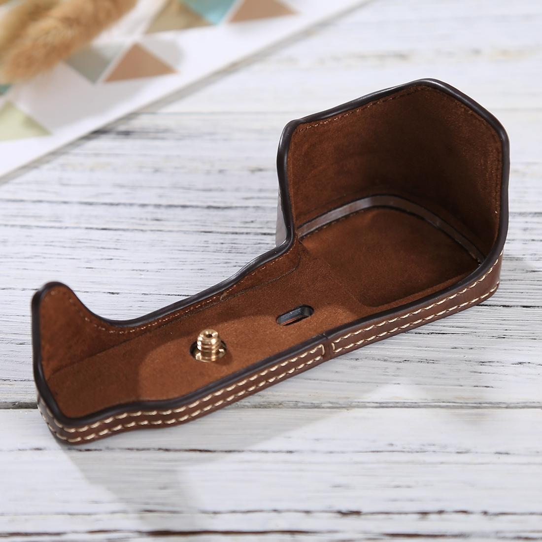 1/4 inch Thread PU Leather Camera Half Case Base for Sony ILCE-6000 / A6000 (Coffee)
