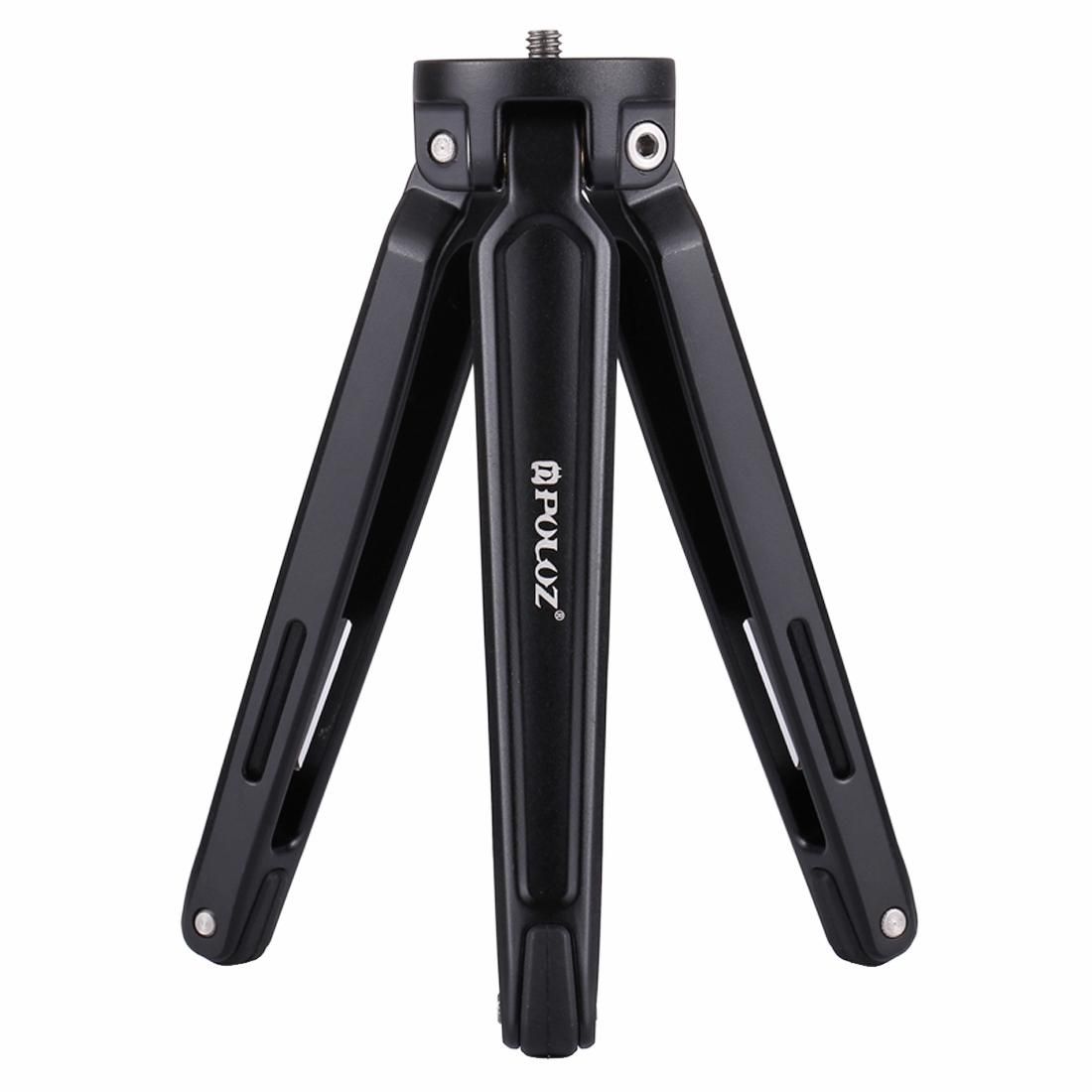 PULUZ Pocket Mini Metal Desktop Tripod Mount with 1/4 inch to 3/8 inch Thread Adapter Screw for DSLR & Digital Cameras, Adjustable Height: 4.5-15cm, Max Load: 20kg (Black)