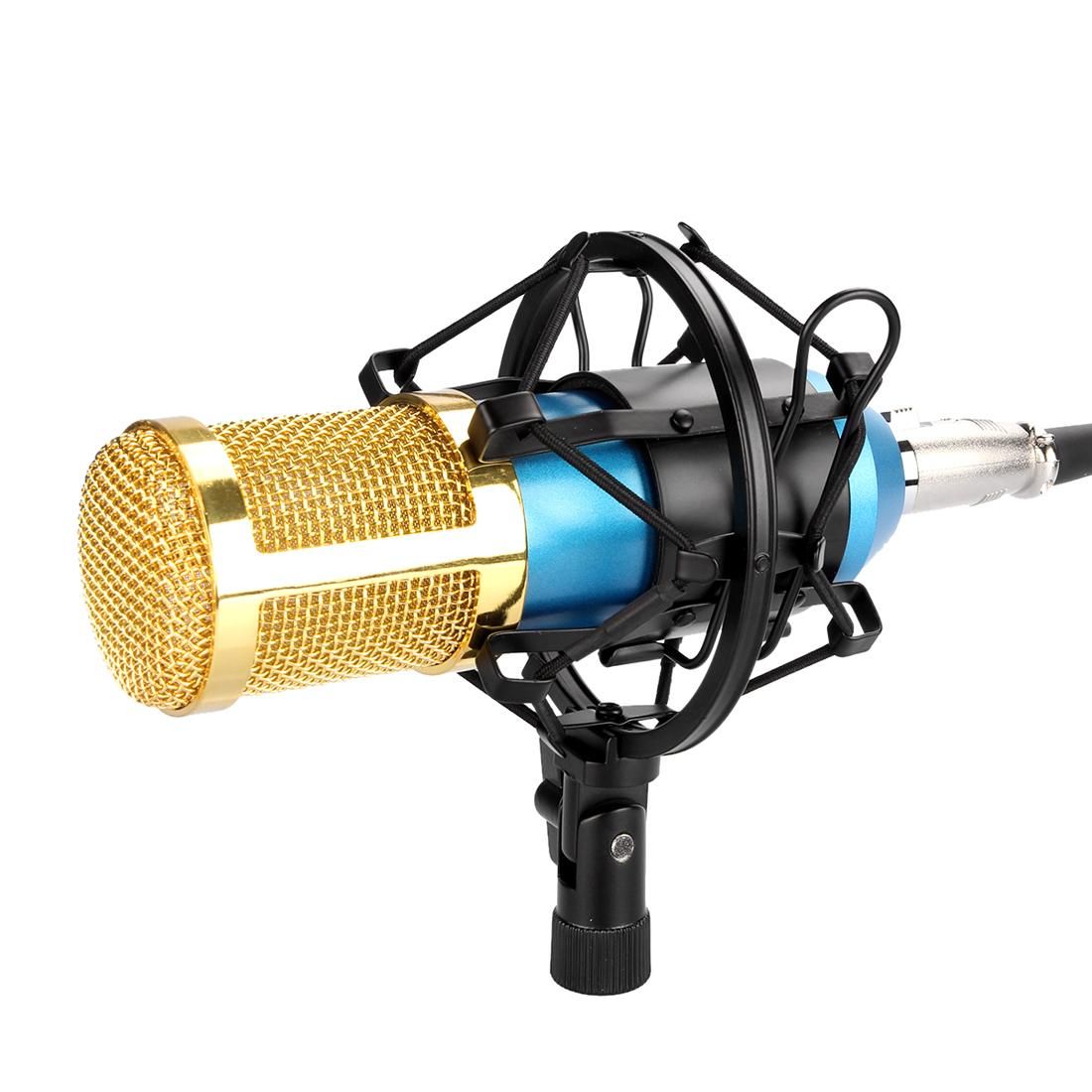 FIFINE F-800 Professional Condenser Sound Recording Microphone with Shock Mount for Studio Radio Broadcasting & Live Boardcast, 3.5mm Earphone Port, Cable Length: 2.5m (Blue)