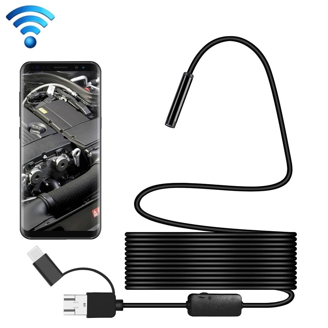 Y101 8mm Spiral Head 3 In 1 Waterproof Digital Endoscope Inspection Camera, Length: 5m Flexible Cable (Black)