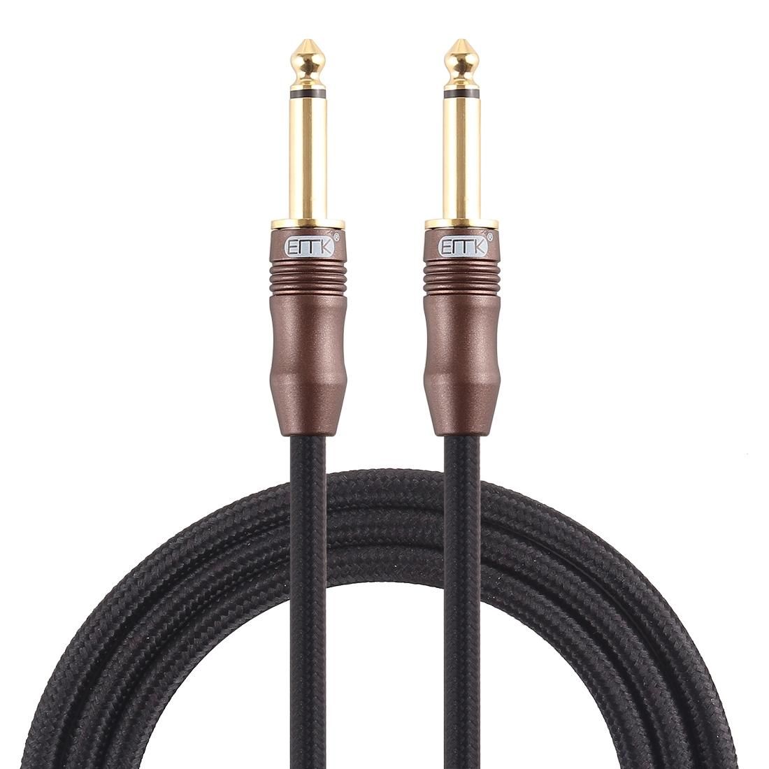 EMK 6.35mm Male to Male 3 Section Gold-plated Plug Cotton Braided Audio Cable for Guitar Amplifier Mixer, Length: 1.5m (Black)