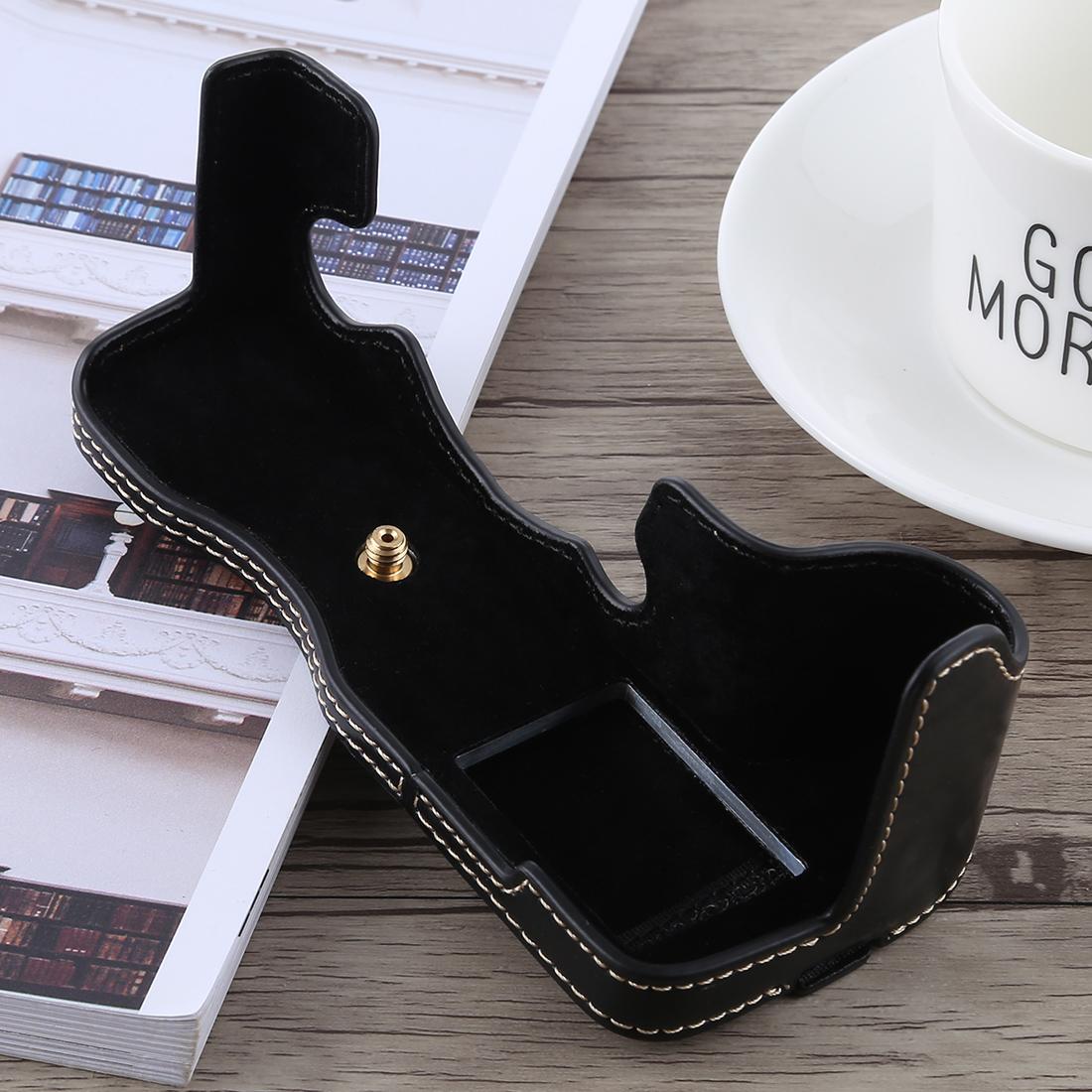 1/4 inch Thread PU Leather Camera Half Case Base for FUJIFILM X-H1 (Coffee)