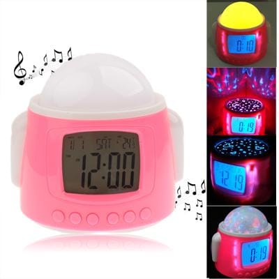 Android Robot Colorful Music Starry Star Sky Projection Alarm Clock (Pink)