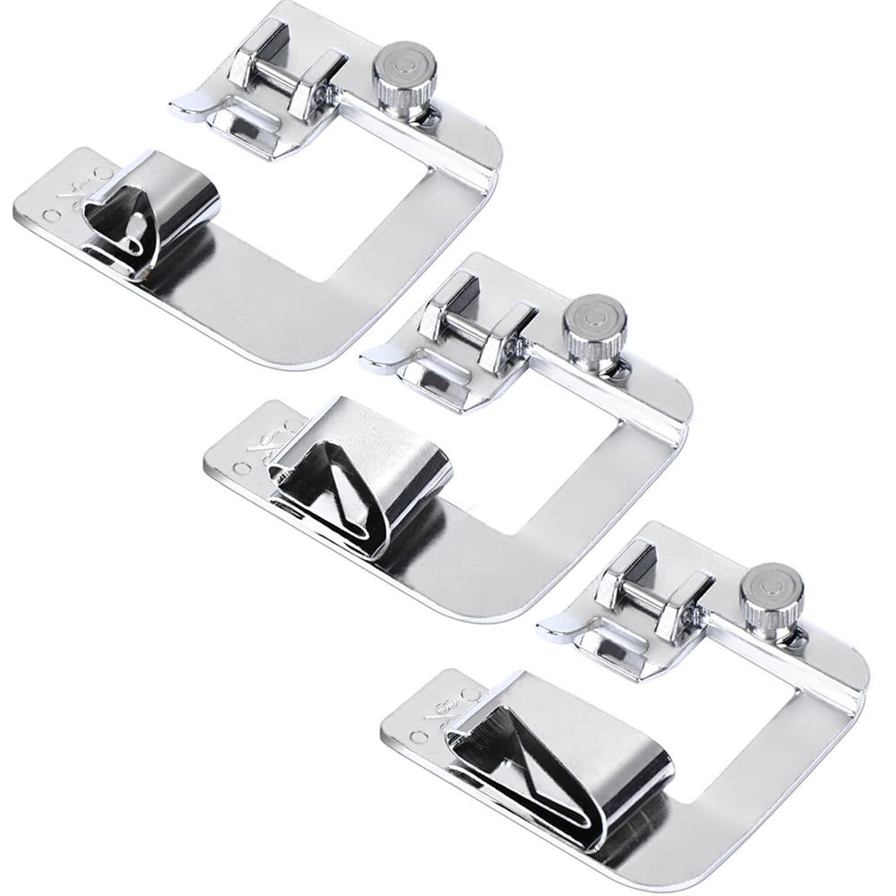 3Pcs Wide Foot Set Hemmer Adjustable Rolled Hem Snap-On