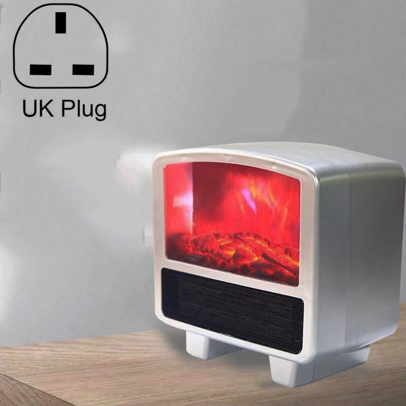 Home Office Small 3d Flame Desktop Fireplace Heater, Plug Type:UK Plug (Silver Gray)