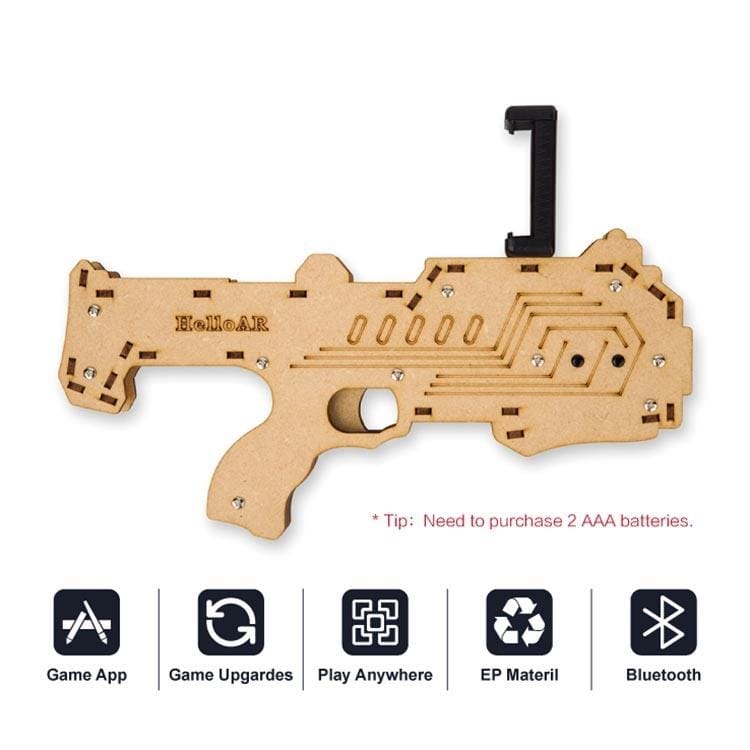 AR Shooting Game Bluetooth Wooden Toy Gun with Clip for iOS & Android Phones with 55-83mm Width, Size: L
