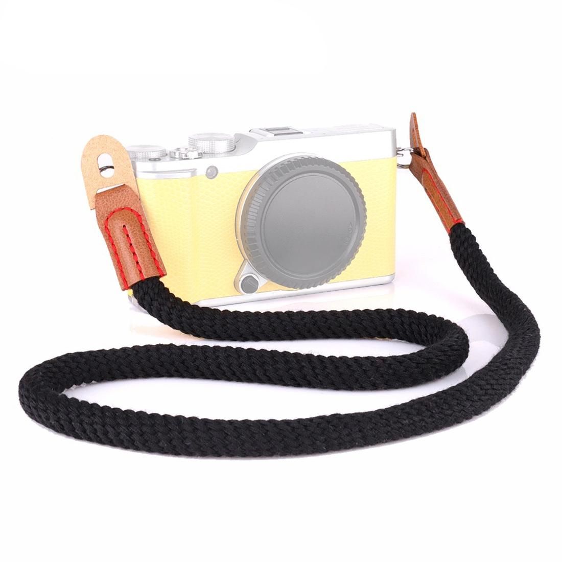 Vintage Cotton Soft Shoulder Neck Strap for Leica, Nikon, Fuji, Canon, Panasonic, Sony etc. Mini Cameras (Black)