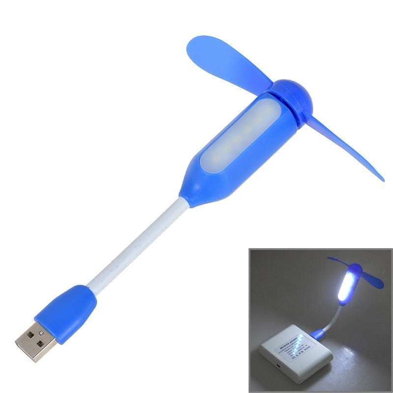 CL-FS5 Fashionable 2-Blade Bamboo Dragonfly Mini USB Fan with Light (Blue)