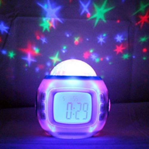 Music and Starry Sky Calendar Clock with Date / Week / Temperature / Music / Dynamic Projection of Colored Starry Sky / Ararm / Countdown Function (White)