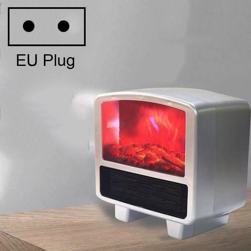 Home Office Small 3d Flame Desktop Fireplace Heater, Plug Type:EU Plug (Silver Gray)