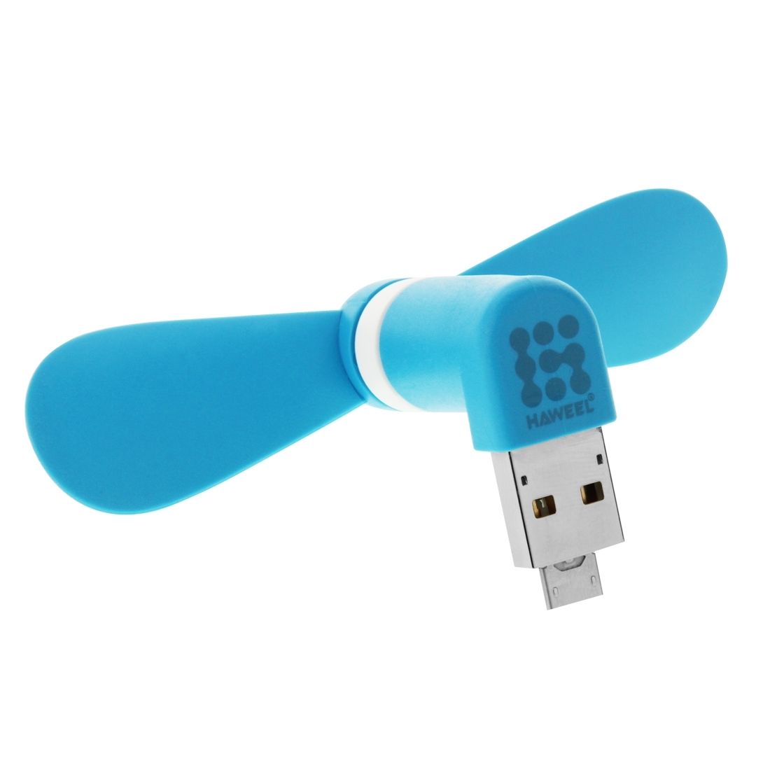 HAWEEL 3.5 inch Fashion Two Ports Portable USB / Micro USB Phone Mini Fan with Two Leaves, For Galaxy S6 / S5, Other Mobile Phone with OTG Function(Blue)
