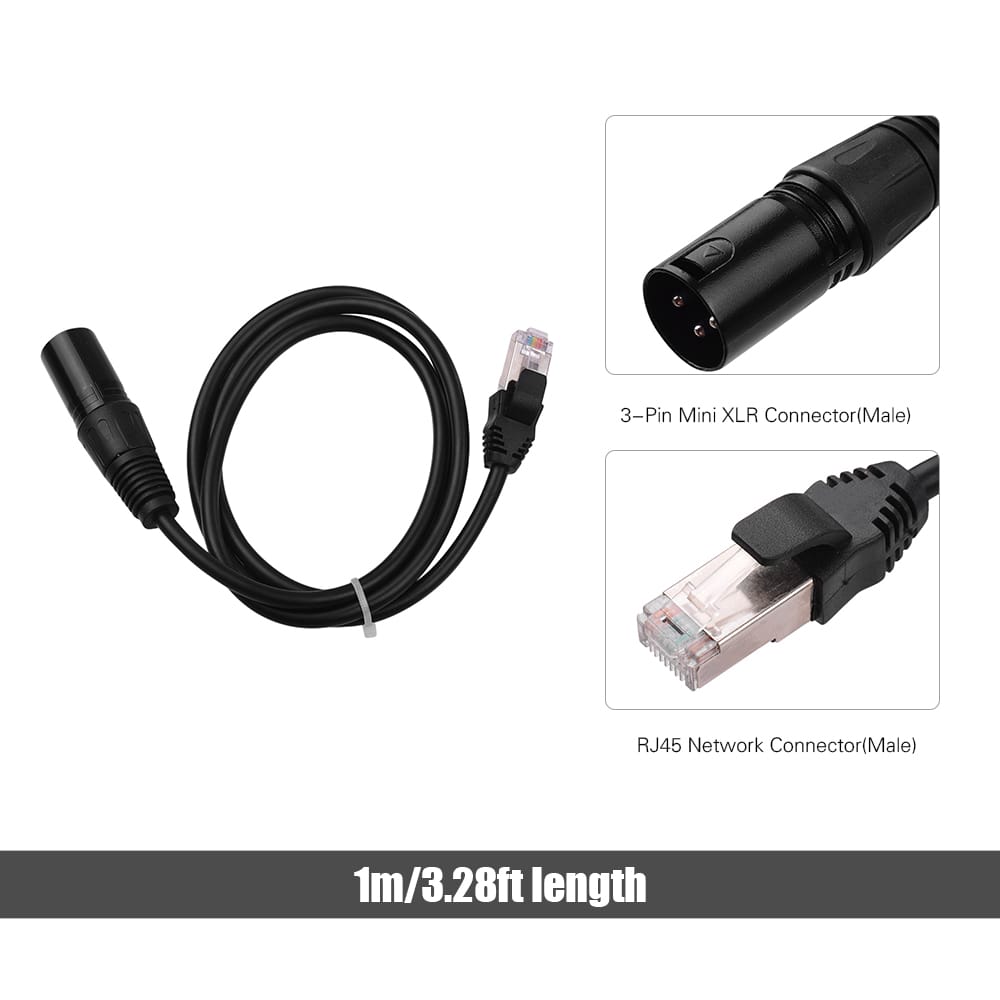 RJ45 Male Network Connector to 3-Pin Mini XLR Male Extension - 1m