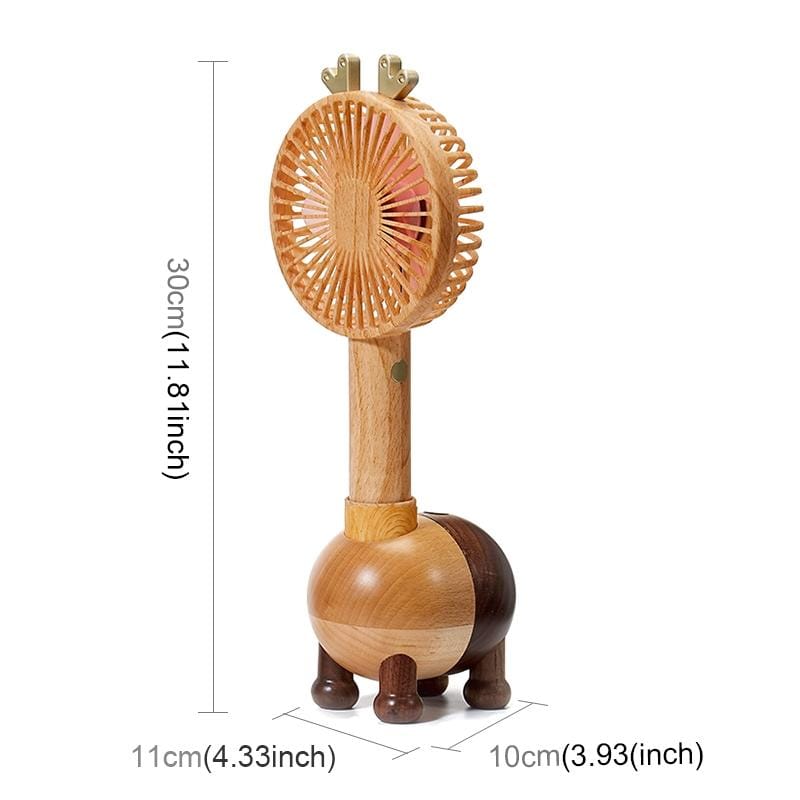 Wood Cartoon Deer Shape USB Rechargeable Portable Handheld Mini Electric Fan, Style:MF4