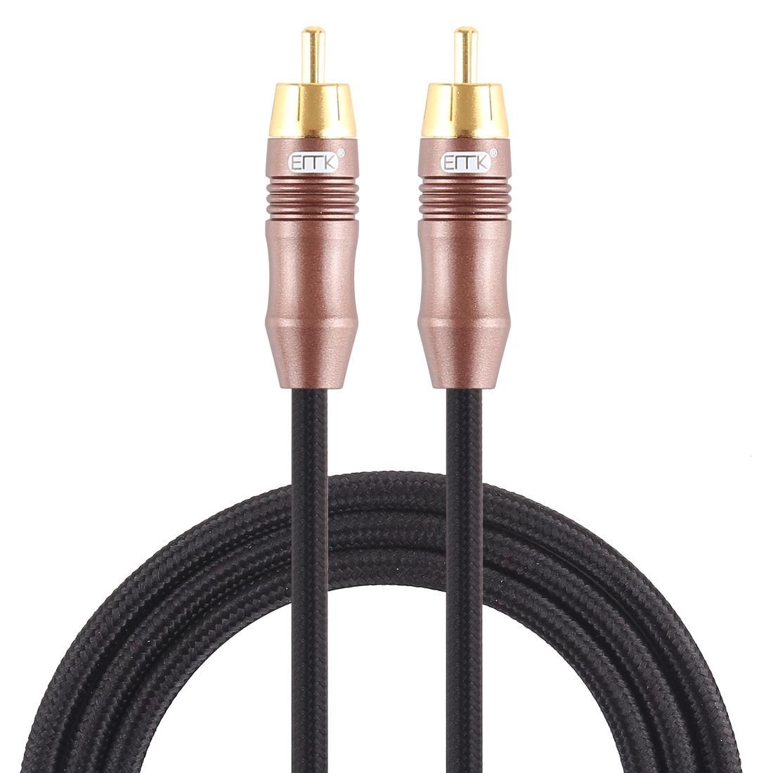 EMK 8mm RCA Male to 6mm RCA Male Gold-plated Plug Cotton Braided Audio Coaxial Cable for Speaker Amplifier Mixer, Length: 2m (Black)