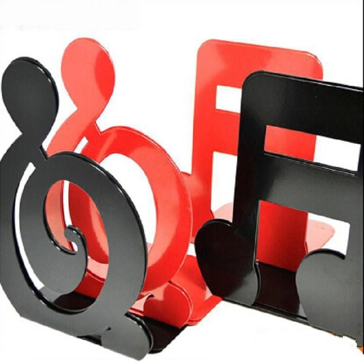 2 PCS Musical Note Metal Bookends Iron Support Holder Desk Stands For Books (Red Sixteenth)