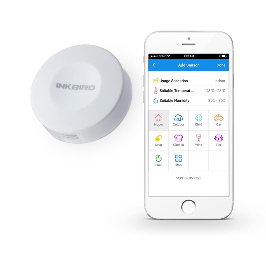INKBIRD IBS-TH1 Mini Engbird Digital Wireless Bluetooth Thermometer & Hygrometer Smart Sensor Data Logger for iPhone / Android