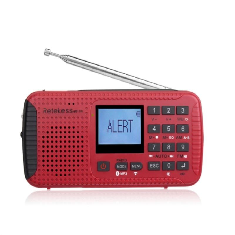Retekess HR11W FM / AM NOAA Weather Warning Radio, Support MP3 Player / Hand-crank Flashlight / Solar Power (Red)