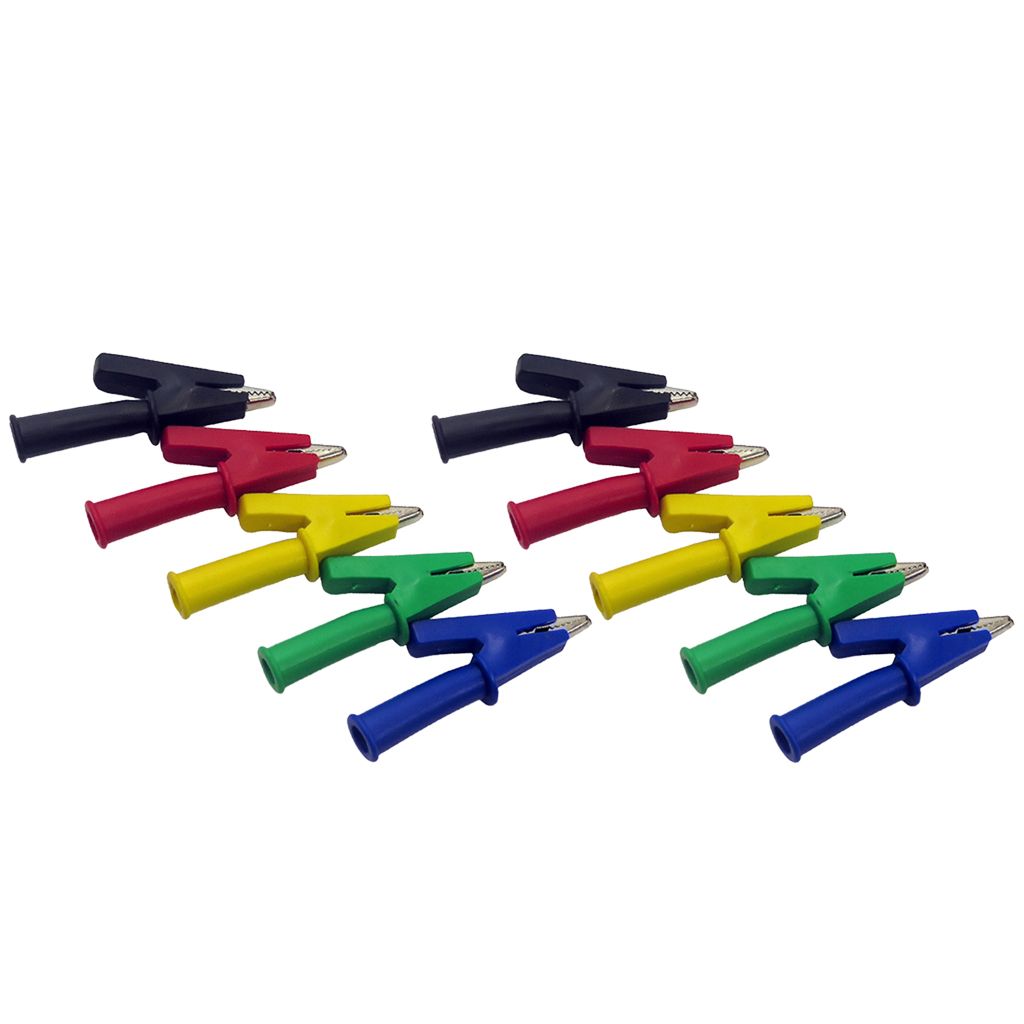 10-Pack Full Insulation Car Battery Test Probes Pure Copper Protecting Alligator Crocodile Clip Clamps with 4mm Banana Socket 5 Colors