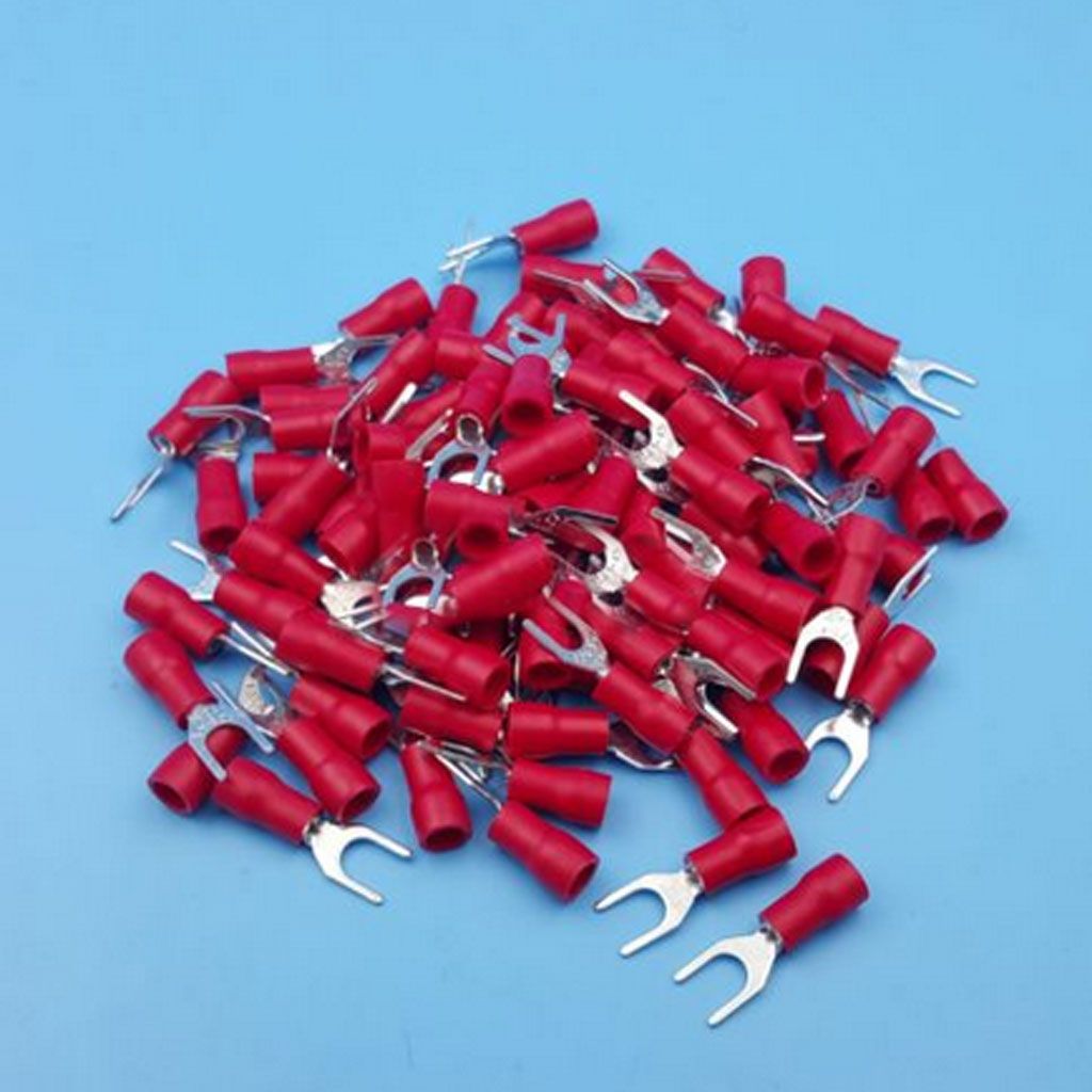 100x Fully Insulated Red 4.3MM Fork Connector Crimp Electrical Terminal