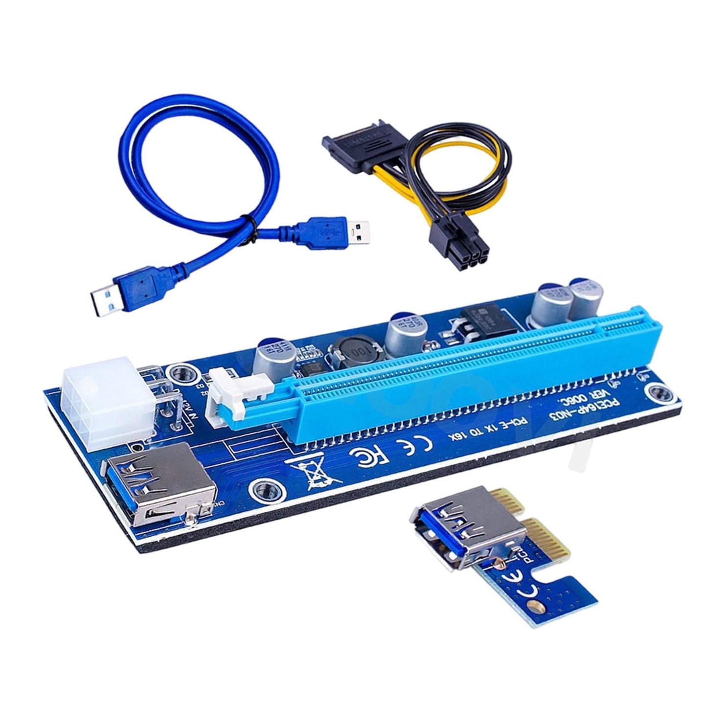 VER006S PCI-E Riser Card PCIE 1X to 16X USB 3.0 SATA Power for Bitcoin 6pin