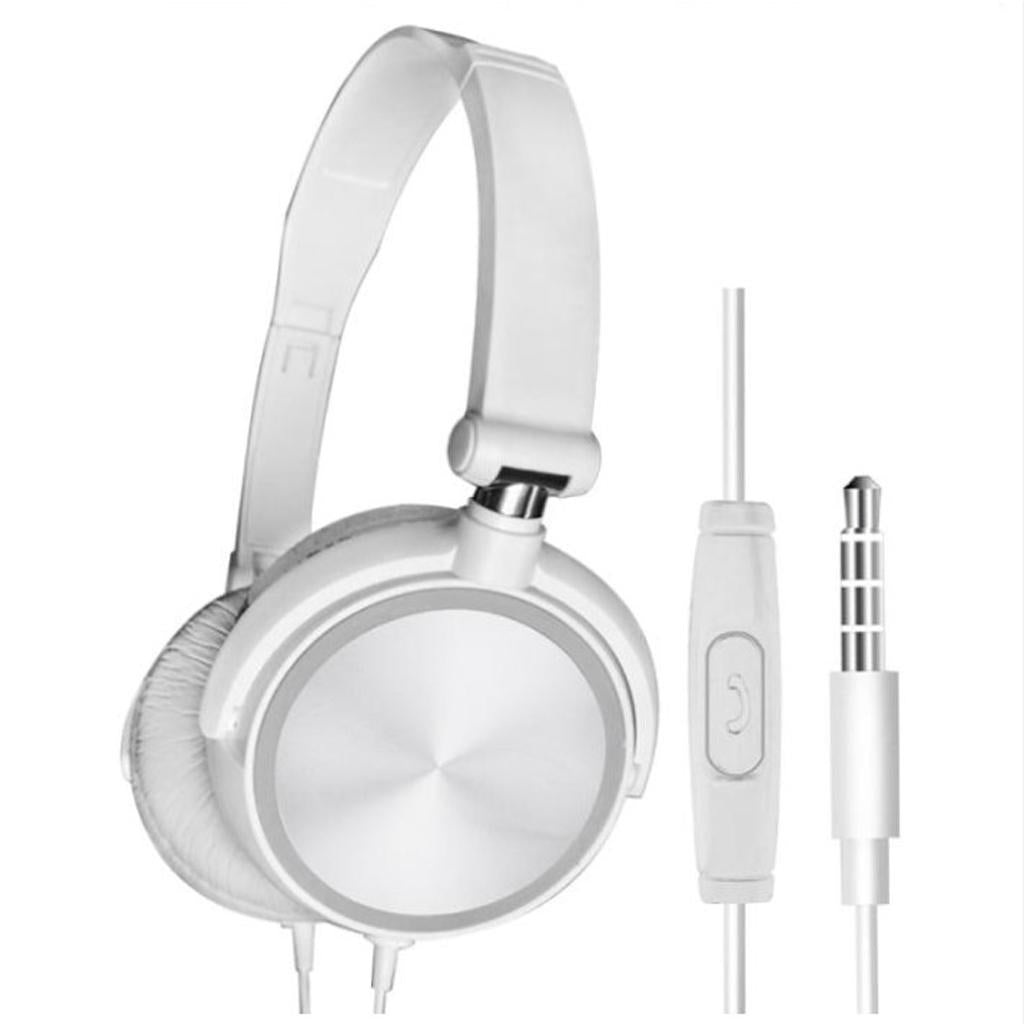 S1 Portable 3.5mm Wired Headset Stereo Foldable Headphones White with Mic
