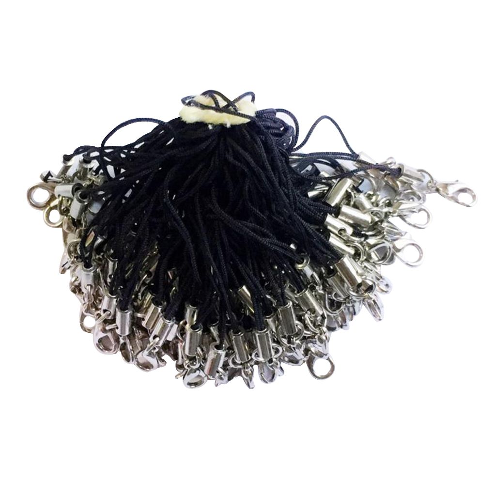 100pcs Cell Phone Straps Strings Lobster Clasp Cord Lanyard String Black