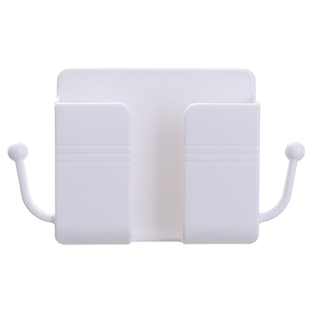 Wall Mount Phone Holder Adhesive Phones Home Charging Rack with Hooks White