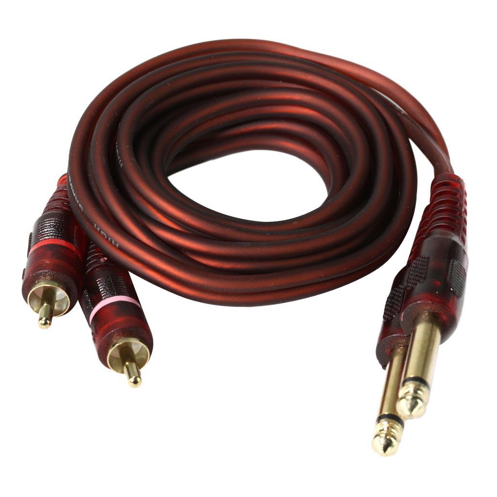 1.5m 2 6.35mm Male to 2RCA Male Stereo Audio Cable Gold Plated